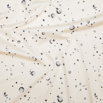 Stretch Cotton Sateen - White Stars and Moons - Garde Chasse Print - Mood Exclusive Crow Collection