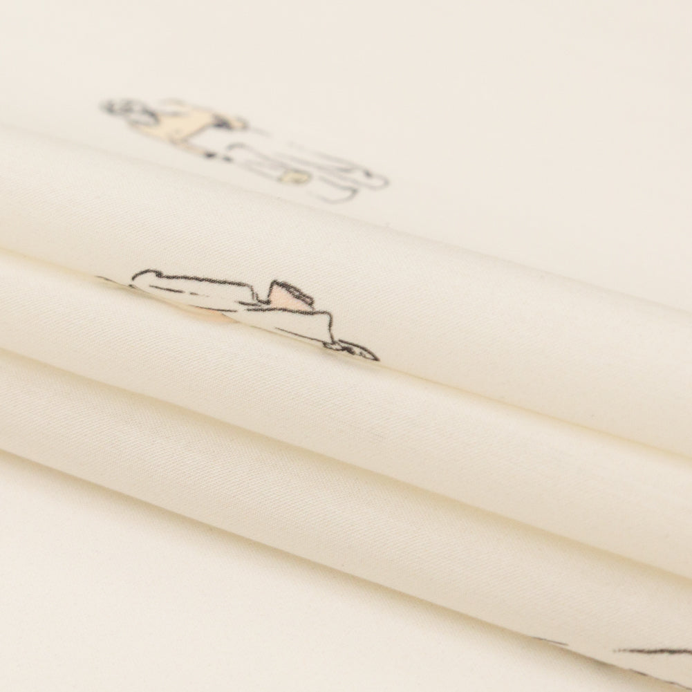 Cotton Voile - White Little Figures - Waking and Sleeping Print - Mood Exclusive Crow Collection Folded