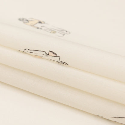 Cotton Voile - White Little Figures - Waking and Sleeping Print - Mood Exclusive Crow Collection Folded