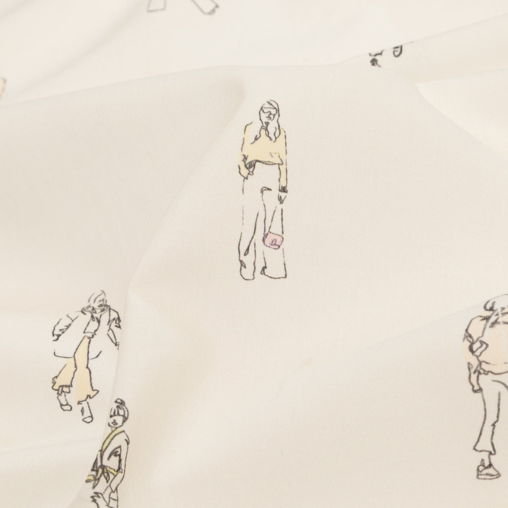 Cotton Voile - White Little Figures - Waking and Sleeping Print - Mood Exclusive Crow Collection Detail