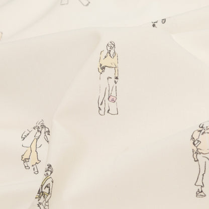 Cotton Voile - White Little Figures - Waking and Sleeping Print - Mood Exclusive Crow Collection Detail