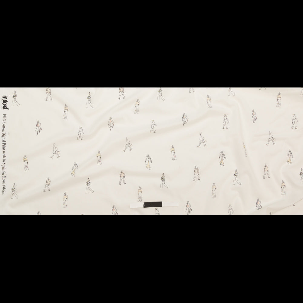 Cotton Voile - White Little Figures - Waking and Sleeping Print - Mood Exclusive Crow Collection Full