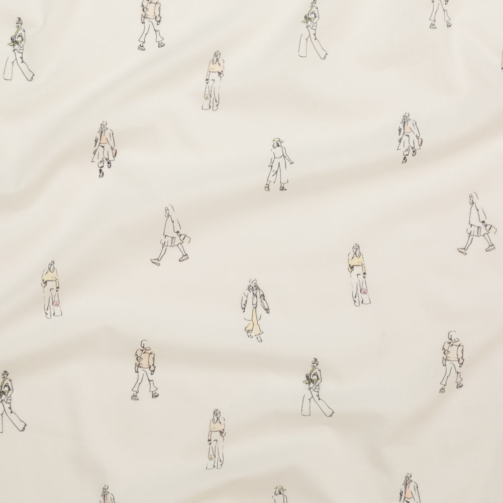 Cotton Voile - White Little Figures - Waking and Sleeping Print - Mood Exclusive Crow Collection