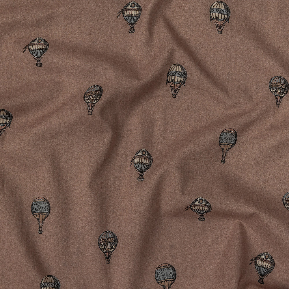 Cotton Voile - Taupe Hot Air Balloons - The Appointment Kept Print - Mood Exclusive Crow Collection