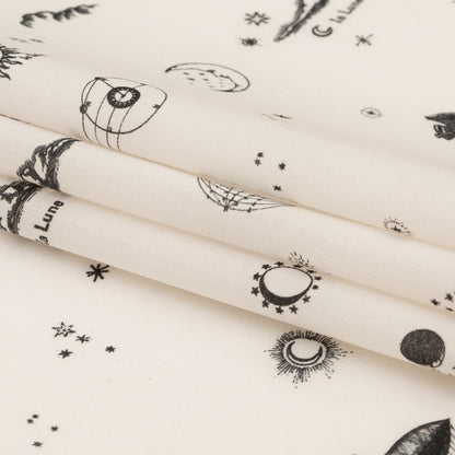 Cotton Voile - White Flying Machines and Outer Space - Future That Awaits Us Print - Mood Exclusive Crow Collection Folded