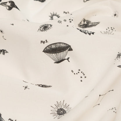 Cotton Voile - White Flying Machines and Outer Space - Future That Awaits Us Print - Mood Exclusive Crow Collection Detail
