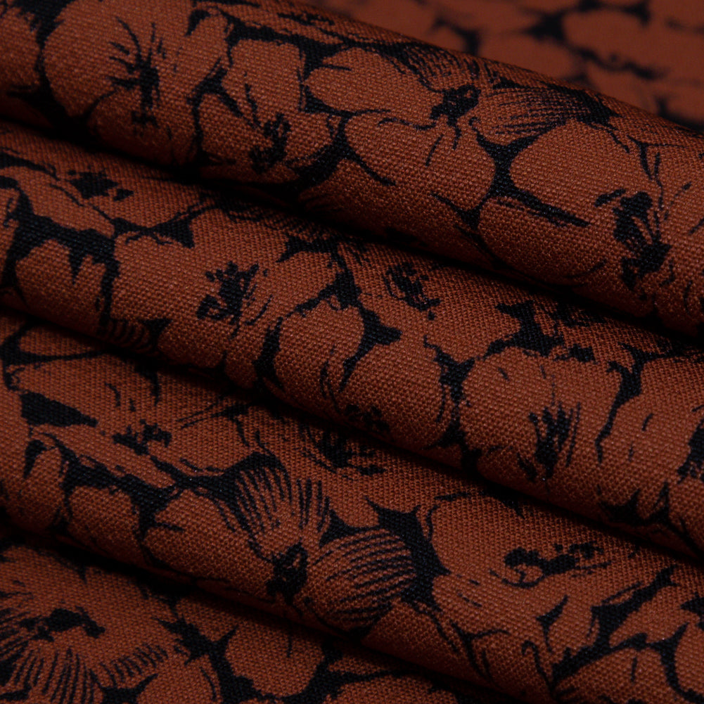 Stretch Polyester Crepe - Rust Floral - Poppy Paradise Print - Mood Exclusive Serengeti Collection - Folded