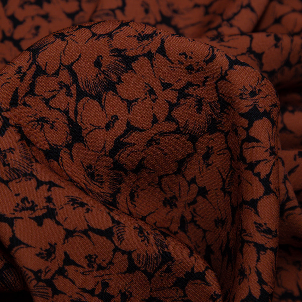 Stretch Polyester Crepe - Rust Floral - Poppy Paradise Print - Mood Exclusive Serengeti Collection - Detail
