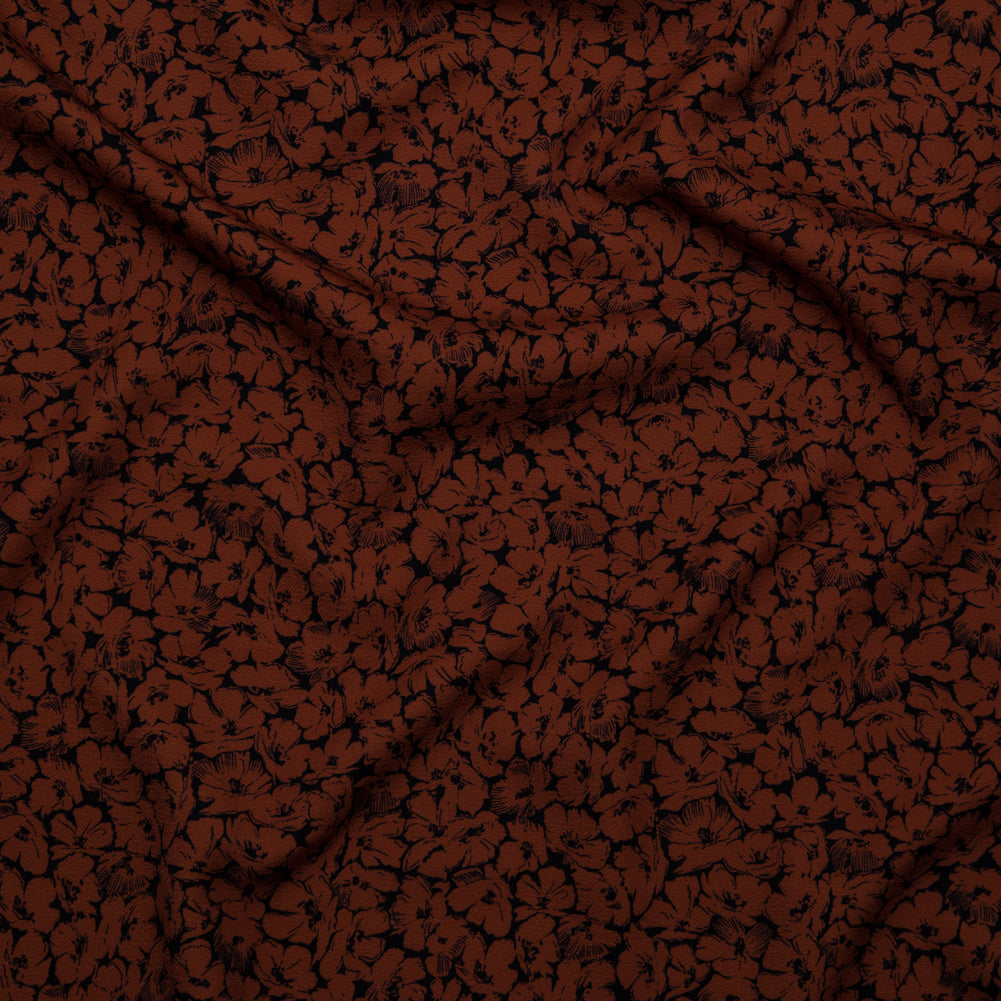 Stretch Polyester Crepe - Rust Floral - Poppy Paradise Print - Mood Exclusive Serengeti Collection