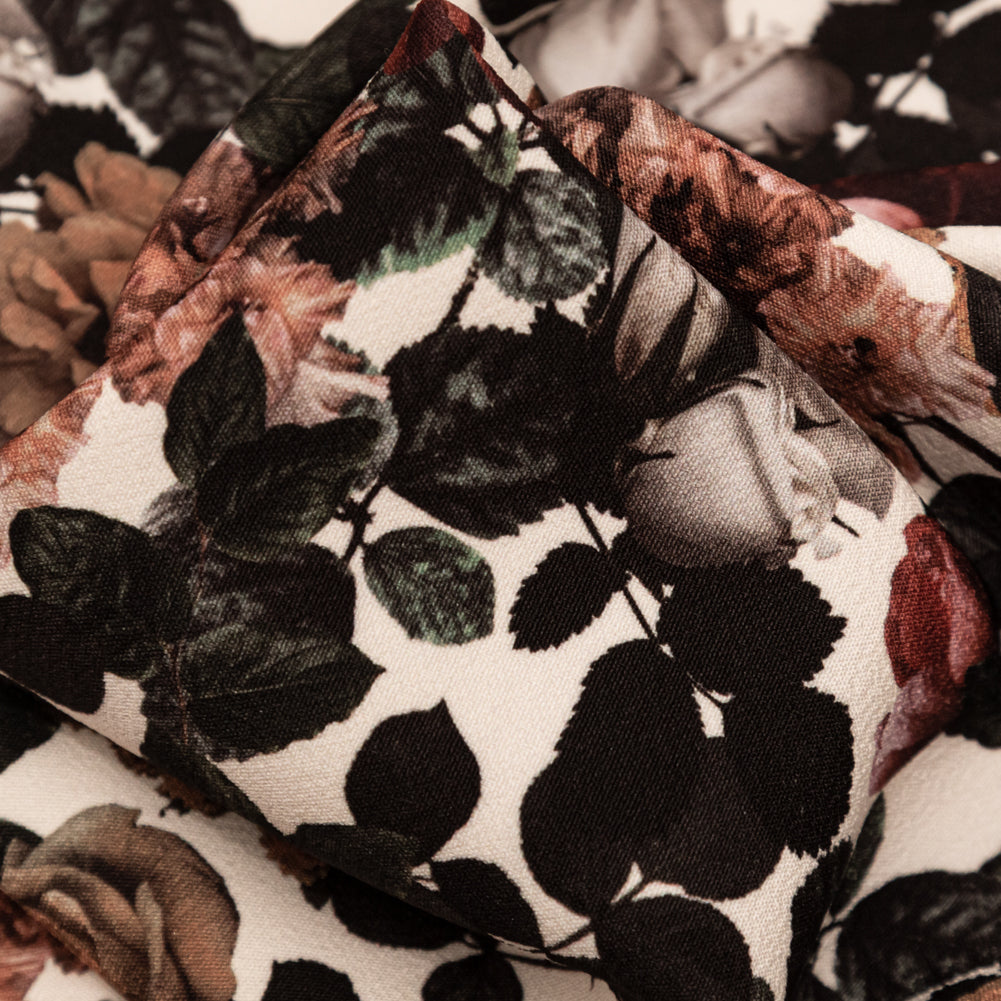 Stretch Polyester Crepe - White and Green Floral - Ethereal Verdure Print - Mood Exclusive Serengeti Collection - Detail