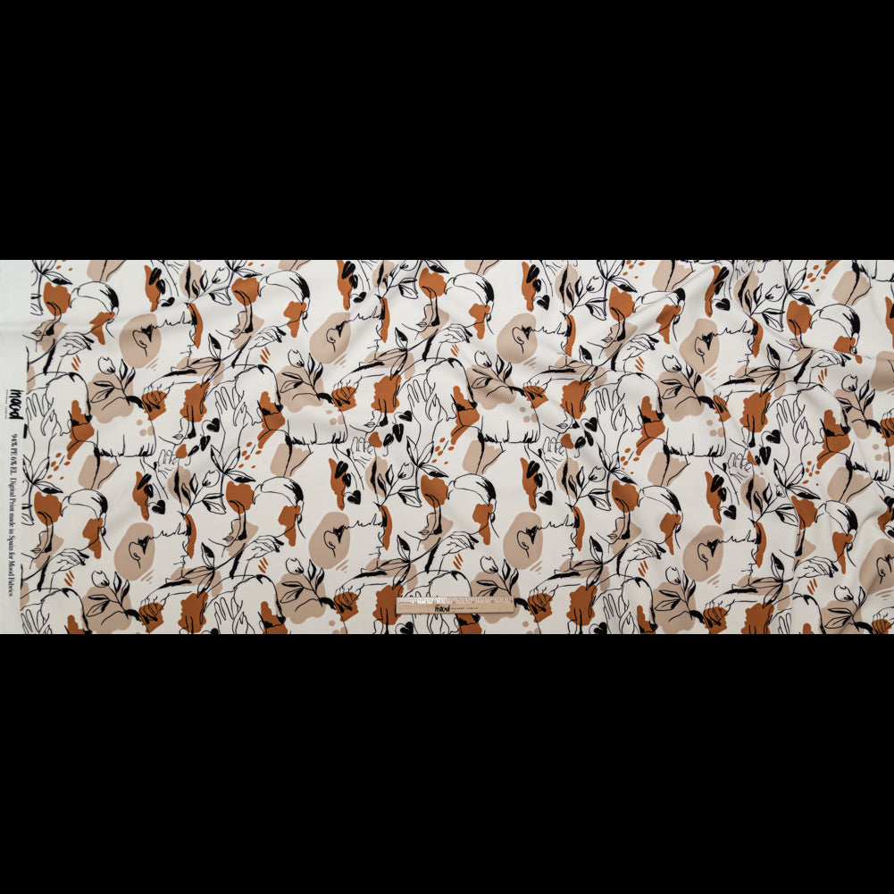 Stretch Polyester Crepe - White Figure Lines - Contoured Personage Print - Mood Exclusive Serengeti Collection - Full