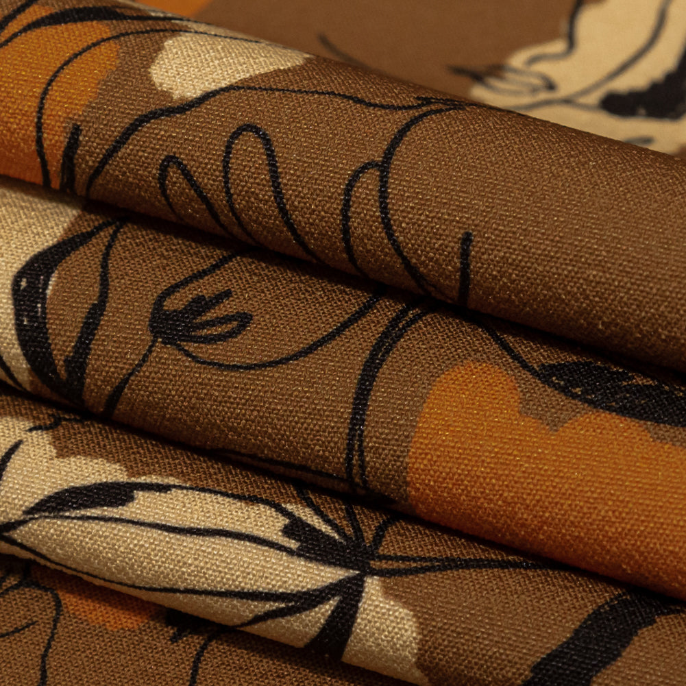 Stretch Polyester Crepe - Brown Figure Lines - Contoured Personage Print - Mood Exclusive Serengeti Collection - Folded