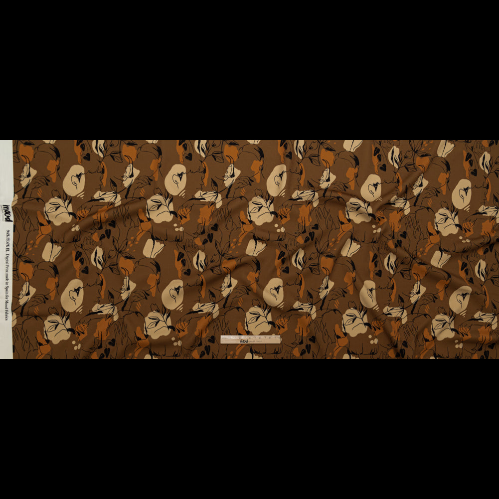 Stretch Polyester Crepe - Brown Figure Lines - Contoured Personage Print - Mood Exclusive Serengeti Collection - Full