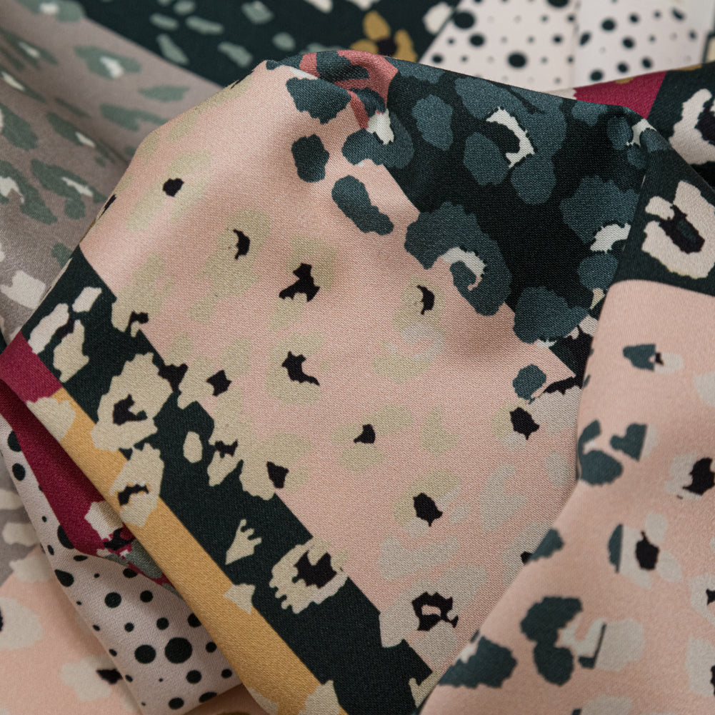 Stretch Cotton Sateen - Pink and Black Spotted Patchwork - Dissonant Disposition Print - Mood Exclusive Serengeti Collection - Detail