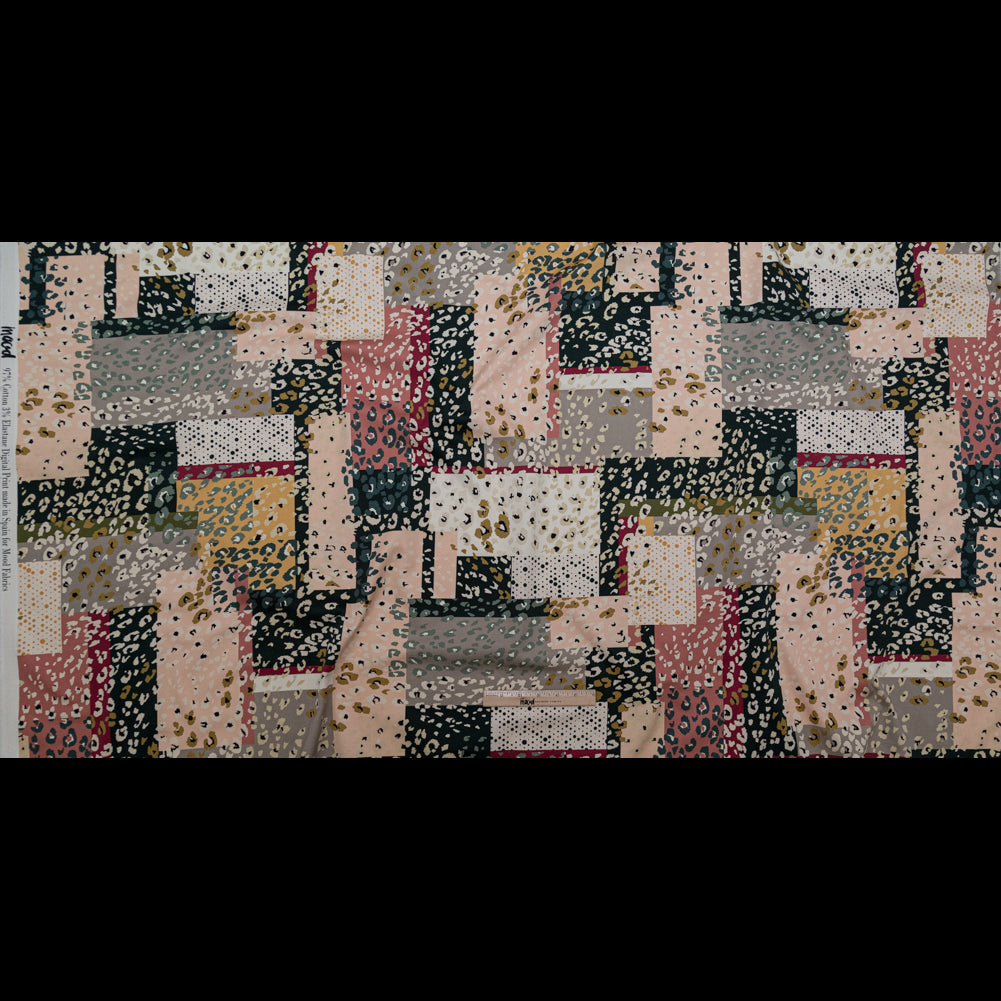 Stretch Cotton Sateen - Pink and Black Spotted Patchwork - Dissonant Disposition Print - Mood Exclusive Serengeti Collection - Full