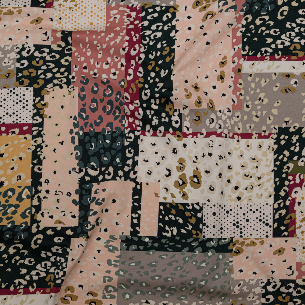 Stretch Cotton Sateen - Pink and Black Spotted Patchwork - Dissonant Disposition Print - Mood Exclusive Serengeti Collection