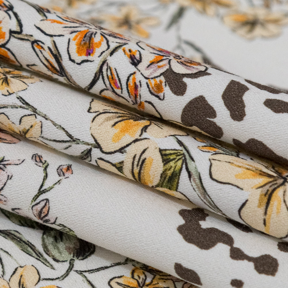 Stretch Cotton Sateen - White Floral - Blossoms Adrift Print - Mood Exclusive Serengeti Collection - Folded