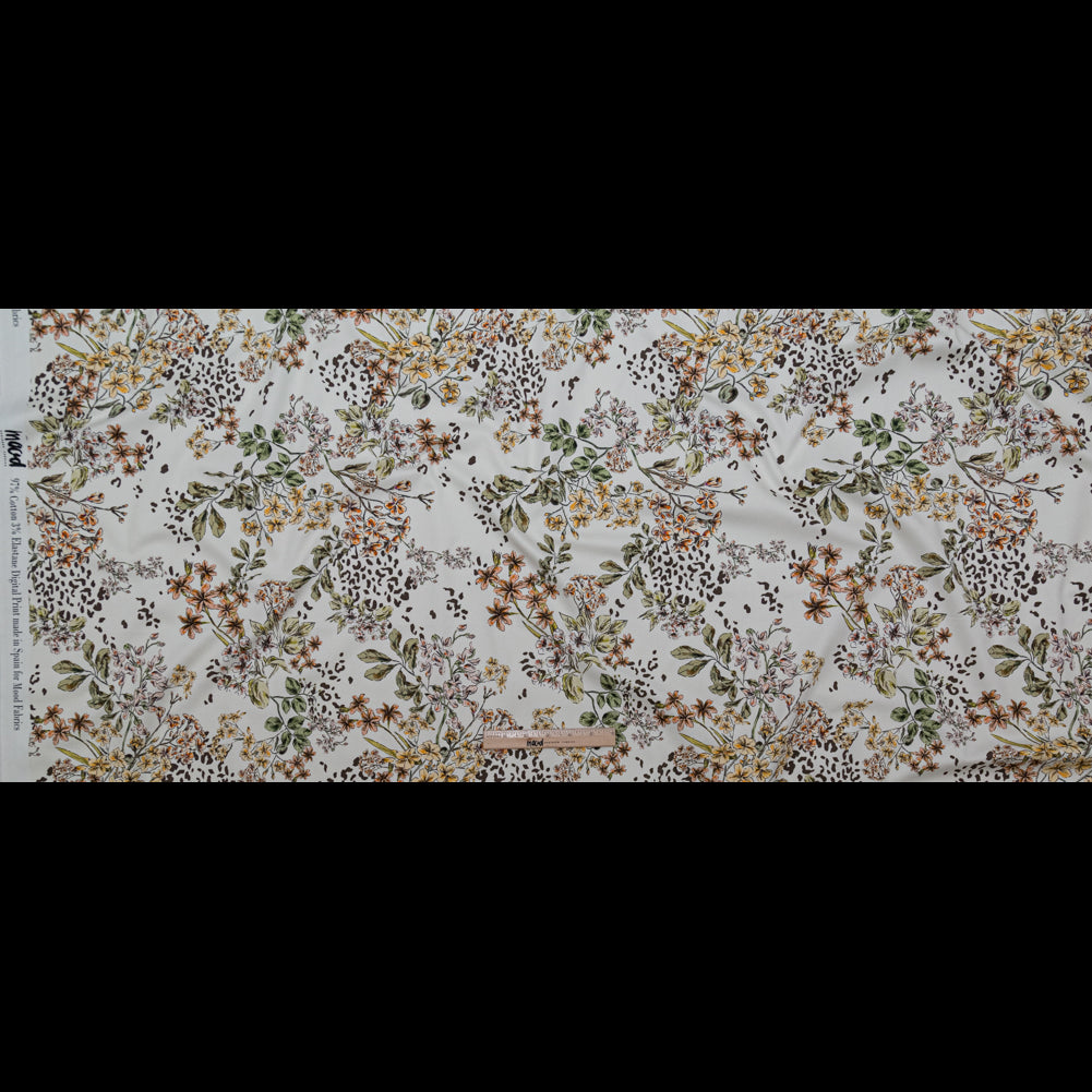 Stretch Cotton Sateen - White Floral - Blossoms Adrift Print - Mood Exclusive Serengeti Collection - Full
