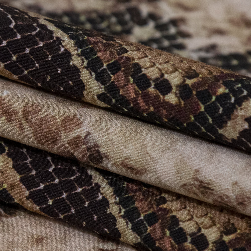 Stretch Cotton Sateen - Black and Beige Snakeskin - Slithering Sophistication Print - Mood Exclusive Serengeti Collection - Folded