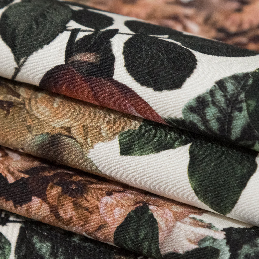 Stretch Cotton Sateen - White and Green Floral - Ethereal Verdure Print - Mood Exclusive Serengeti Collection - Folded