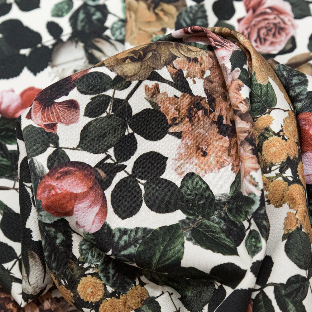 Stretch Cotton Sateen - White and Green Floral - Ethereal Verdure Print - Mood Exclusive Serengeti Collection - Detail