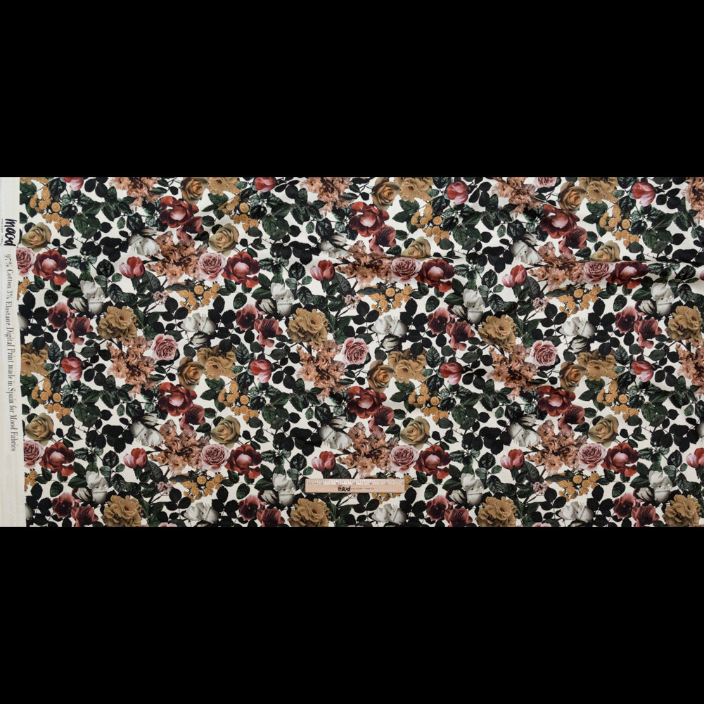 Stretch Cotton Sateen - White and Green Floral - Ethereal Verdure Print - Mood Exclusive Serengeti Collection - Full