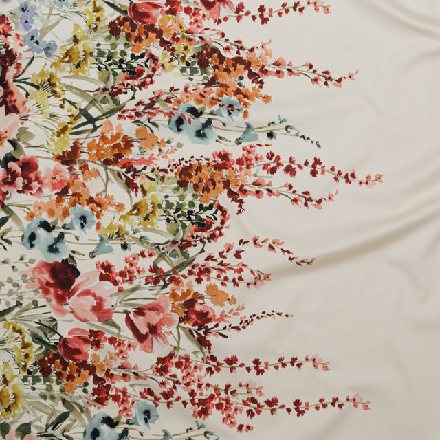 Stretch Cotton Sateen - Pink and Blue Floral Border - Floral Fantasia Print - Mood Exclusive Serengeti Collection