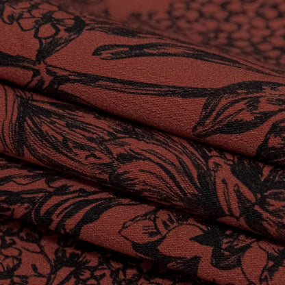 Stretch Cotton Sateen - Brown and Black Floral - Ephemeral Flora Print - Mood Exclusive Serengeti Collection