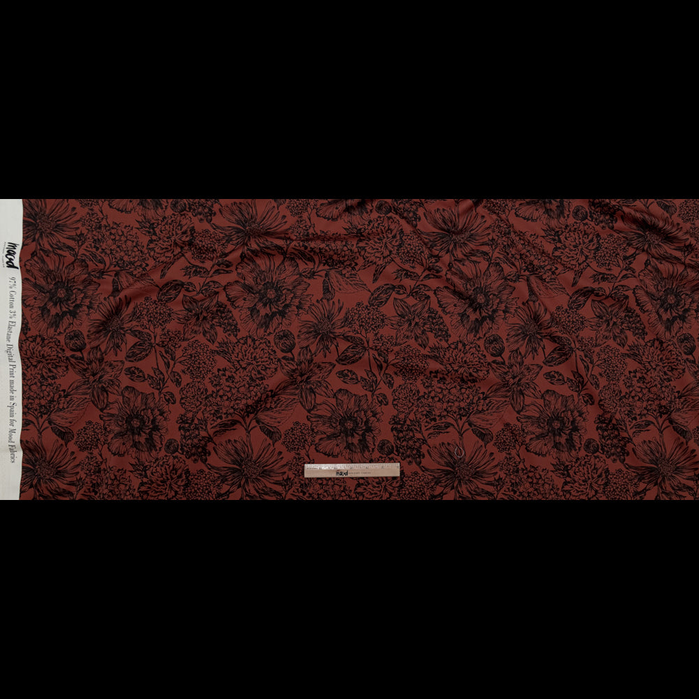 Stretch Cotton Sateen - Brown and Black Floral - Ephemeral Flora Print - Mood Exclusive Serengeti Collection - Full