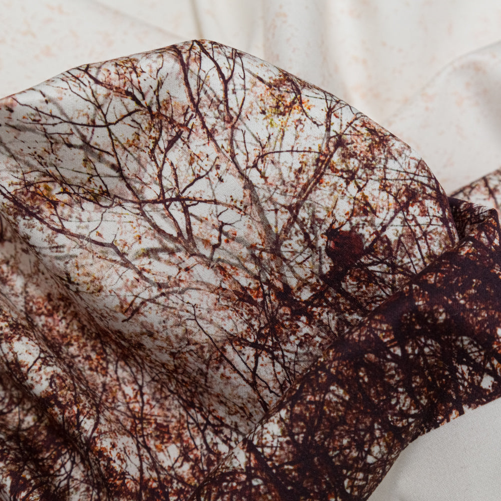 Stretch Cotton Sateen Panel - Brown Tree Branches - Celestial Canopy Print - Mood Exclusive Serengeti Collection - Detail