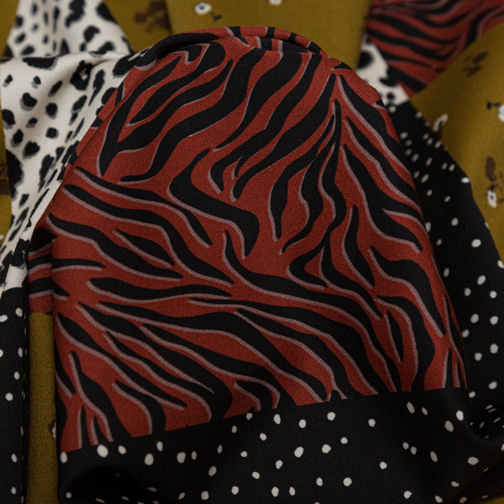 Stretch Cotton Sateen - Yellow, Red and Black Patchwork - Tiled Coalescence Print - Mood Exclusive Serengeti Collection - Detail