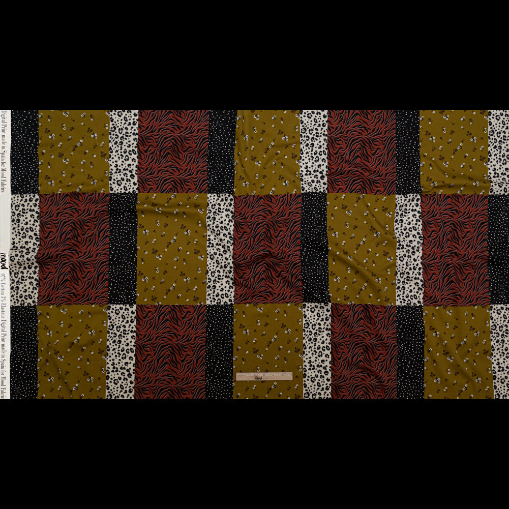 Stretch Cotton Sateen - Yellow, Red and Black Patchwork - Tiled Coalescence Print - Mood Exclusive Serengeti Collection - Full
