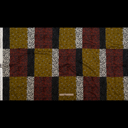 Stretch Cotton Sateen - Yellow, Red and Black Patchwork - Tiled Coalescence Print - Mood Exclusive Serengeti Collection
