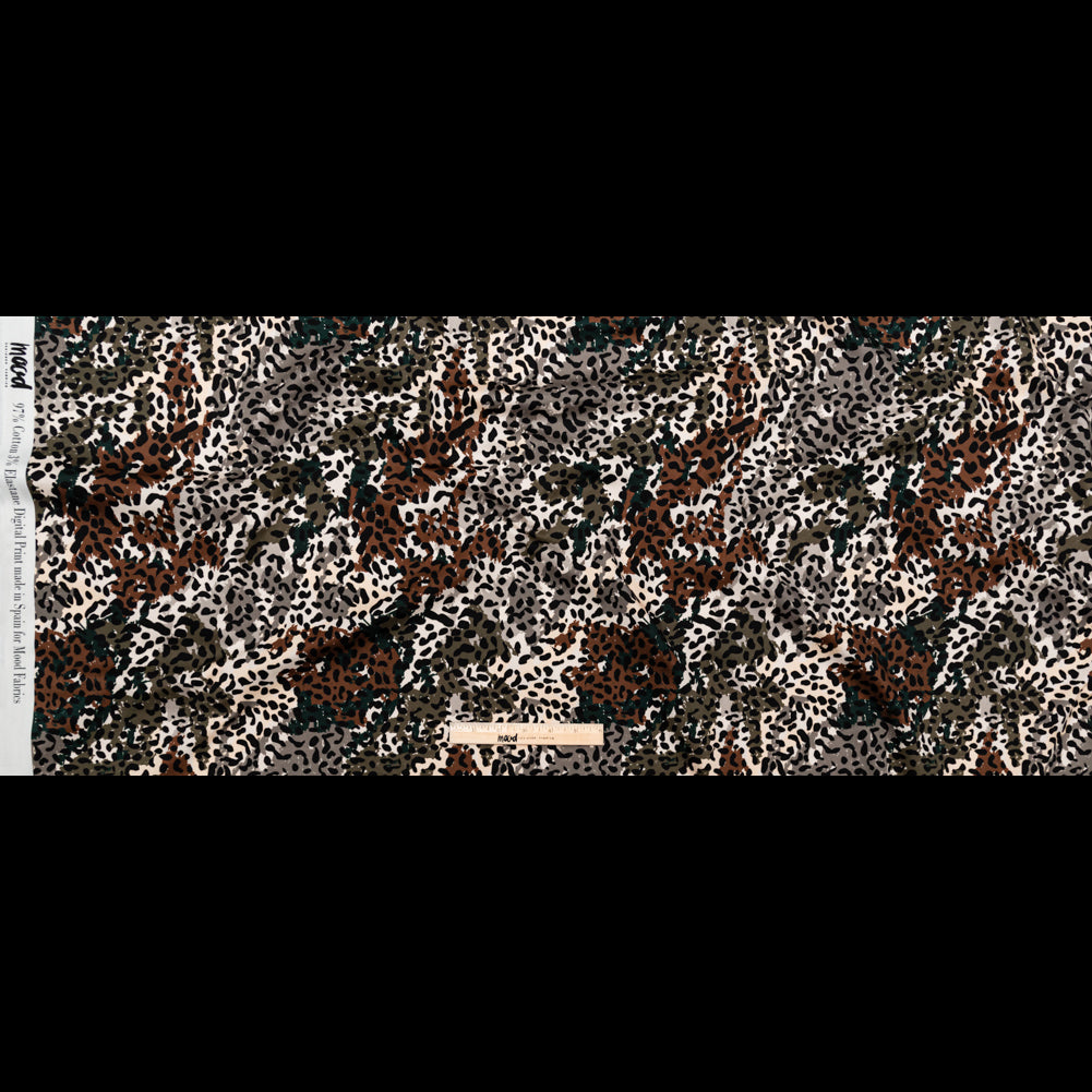 Stretch Cotton Sateen - Green and Brown Animal Spots - Guerrilla Safari Print - Mood Exclusive Serengeti Collection - Full