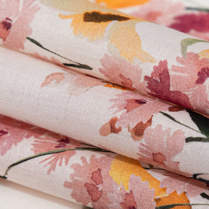 Cotton Voile - White Floral Border - Blooming Upwards Print - Mood Exclusive Serengeti Collection