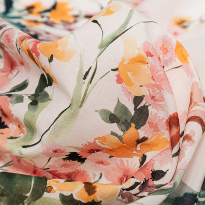 Cotton Voile - White Floral Border - Blooming Upwards Print - Mood Exclusive Serengeti Collection