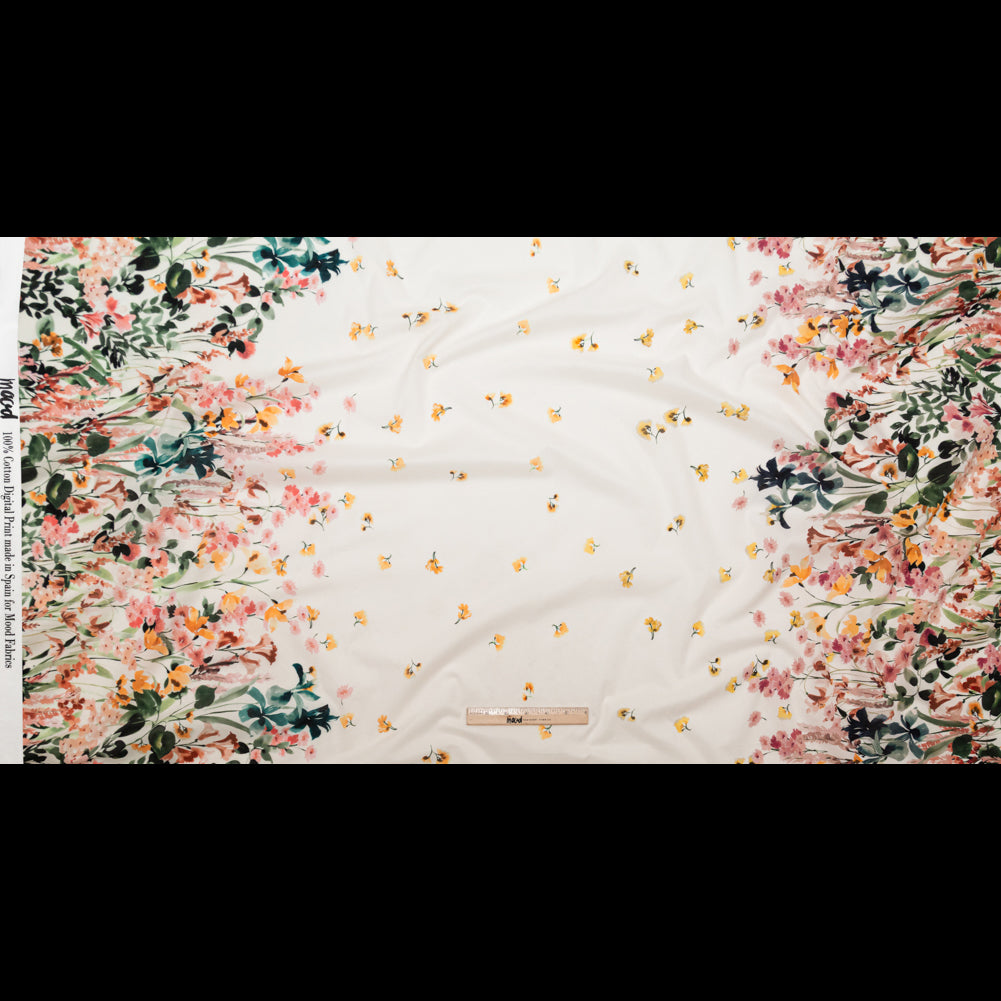Cotton Voile - White Floral Border - Blooming Upwards Print - Mood Exclusive Serengeti Collection - Full