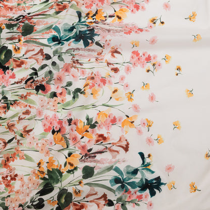 Cotton Voile - White Floral Border - Blooming Upwards Print - Mood Exclusive Serengeti Collection