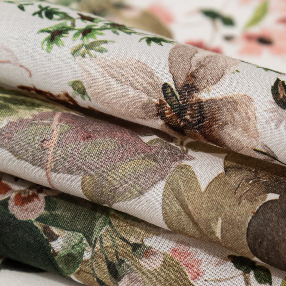 Cotton Voile - White Floral - Botanical Perpetuity Print - Mood Exclusive Serengeti Collection - Folded