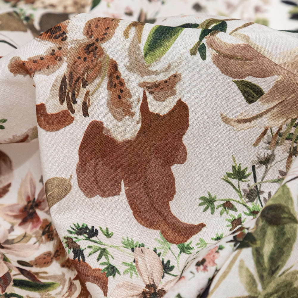 Cotton Voile - White Floral - Botanical Perpetuity Print - Mood Exclusive Serengeti Collection - Detail