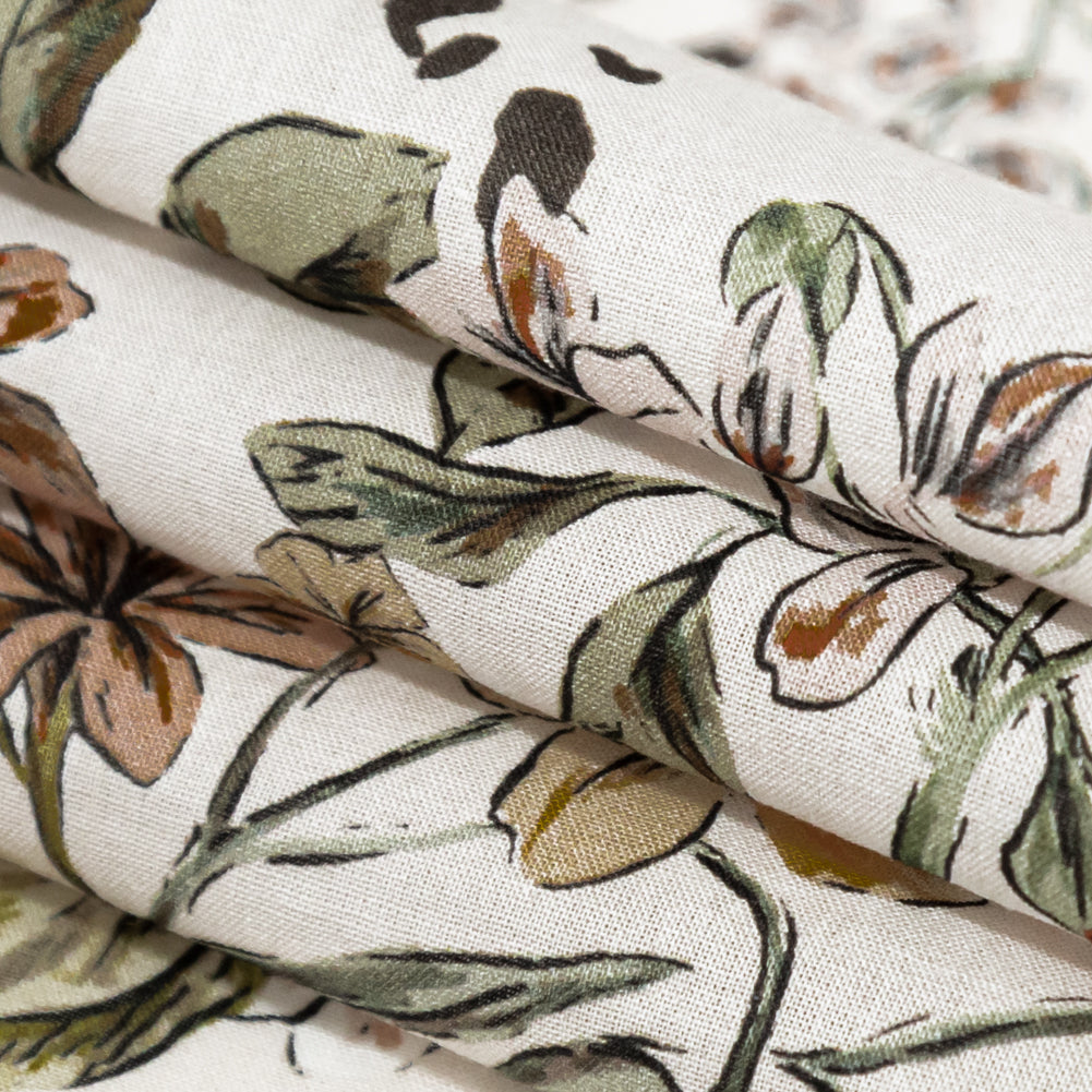 Cotton Voile - White Floral - Blossoms Adrift Print - Mood Exclusive Serengeti Collection - Folded