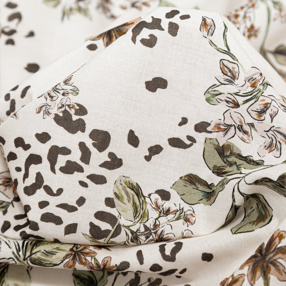 Cotton Voile - White Floral - Blossoms Adrift Print - Mood Exclusive Serengeti Collection - Detail