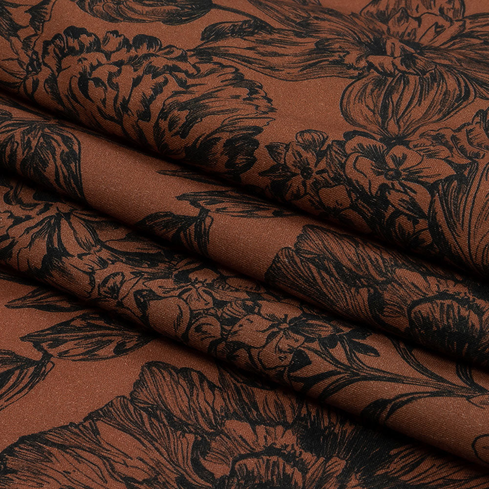 Cotton Voile - Brown and Black Floral - Ephemeral Flora Print - Mood Exclusive Serengeti Collection - Folded