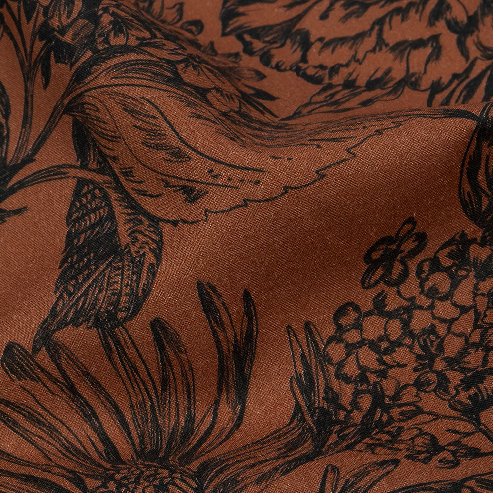 Cotton Voile - Brown and Black Floral - Ephemeral Flora Print - Mood Exclusive Serengeti Collection - Detail