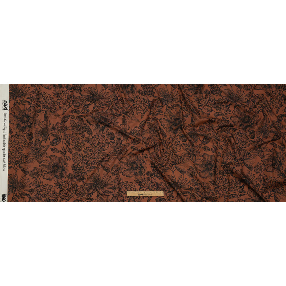 Cotton Voile - Brown and Black Floral - Ephemeral Flora Print - Mood Exclusive Serengeti Collection - Full