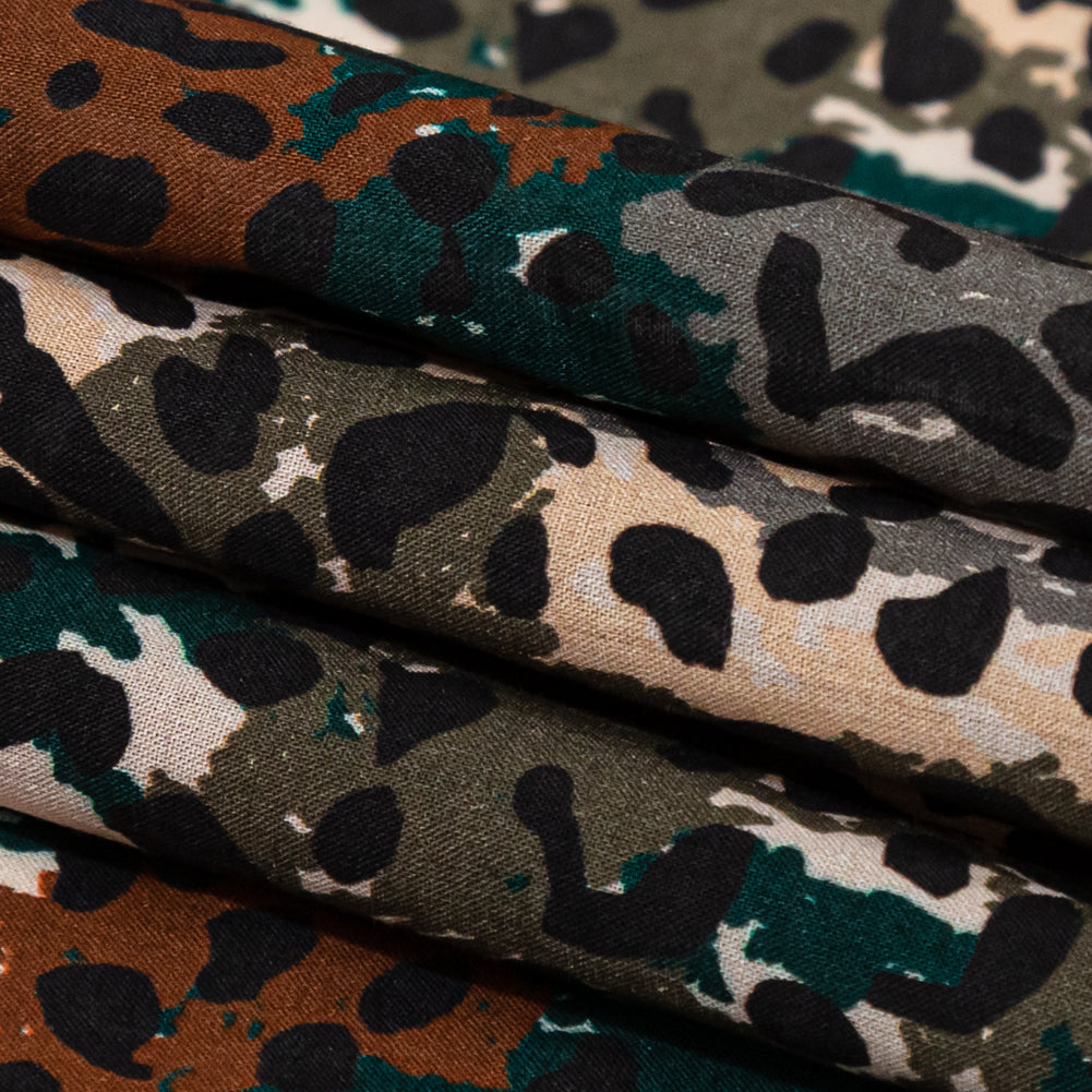 Cotton Voile - Green and Brown Animal Spots - Guerrilla Safari Print - Mood Exclusive Serengeti Collection - Folded