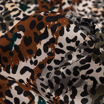 Cotton Voile - Green and Brown Animal Spots - Guerrilla Safari Print - Mood Exclusive Serengeti Collection