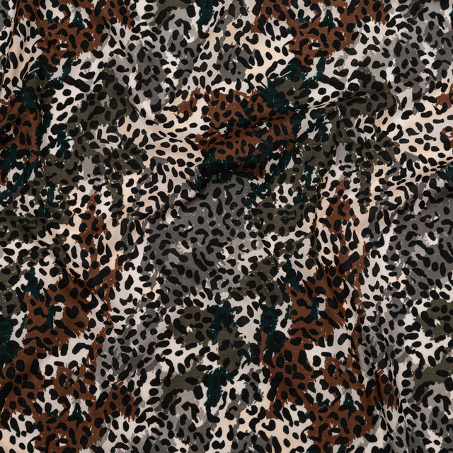 Cotton Voile - Green and Brown Animal Spots - Guerrilla Safari Print - Mood Exclusive Serengeti Collection