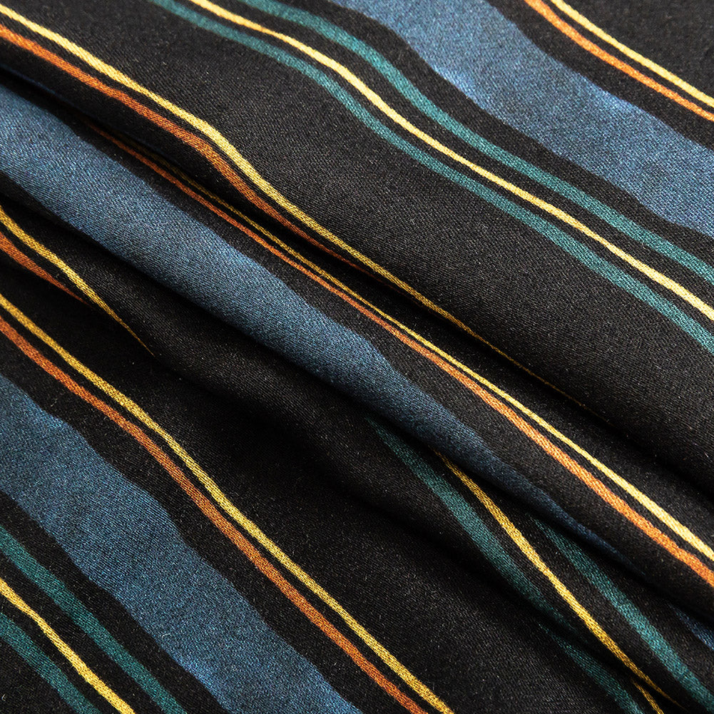Rayon Challis - Navy and Blue Stripes - Linear Transcendence Print - Mood Exclusive Tumunyana Collection Folded