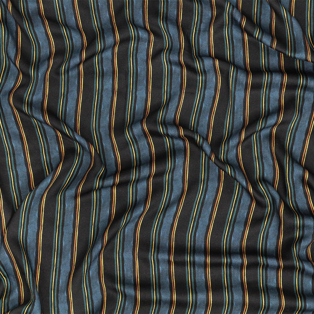 Rayon Challis - Navy and Blue Stripes - Linear Transcendence Print - Mood Exclusive Tumunyana Collection